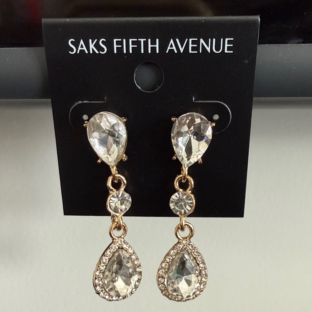 Saks Fifth Avenue Crystal Gold Drop Earrings